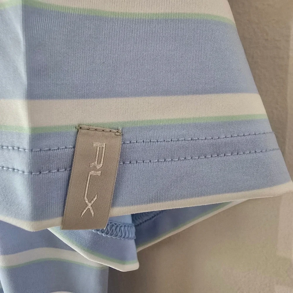 RLX Ralph Lauren Golf Polo Shirt Mens XL‎ Striped Light Blue Performance